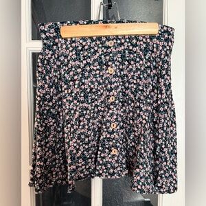 Black Floral Button-Front Mini Skirt - Pink & White Blossoms